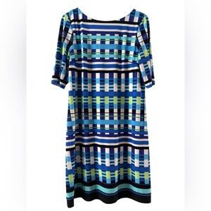Eliza J Women's White/Black/Blue Design Mini Shift Stretchy Dress Size 10